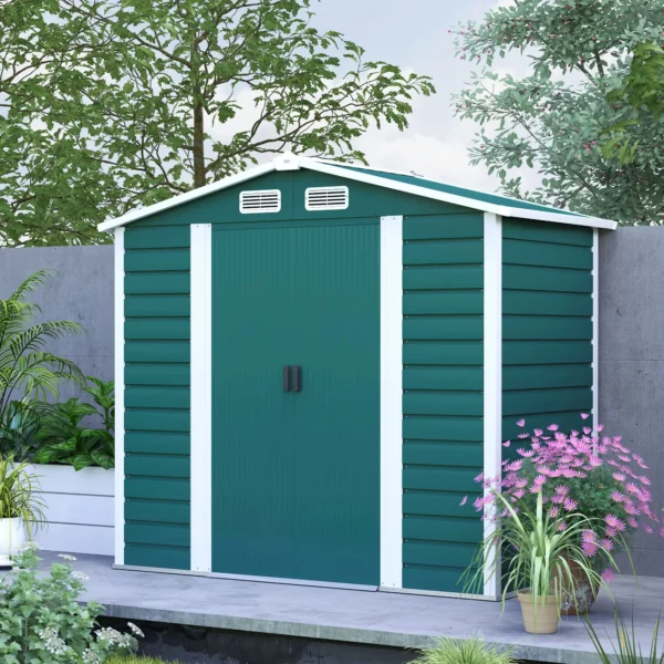 Outsunny 7ft x 4ft Metal Garden Shed with Foundation Grid - Green