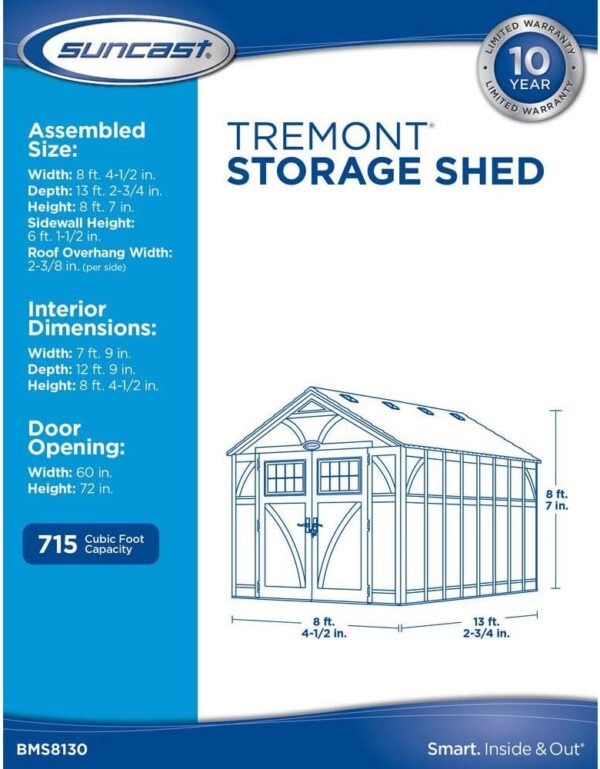 Suncast 8’x13′ Tremont Plastic Resin Storage Shed (Arriving Late Summer 2025) - Image 2
