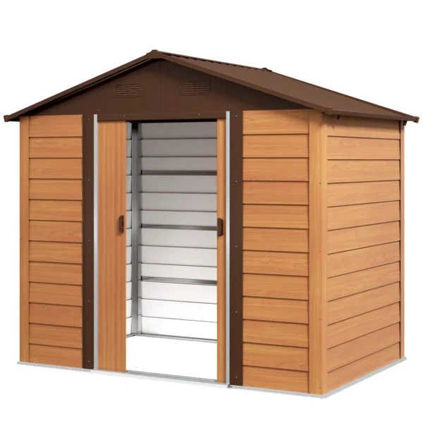 Outsunny 8ft x 6ft Metal Garden Shed - Wood Effect - Image 2