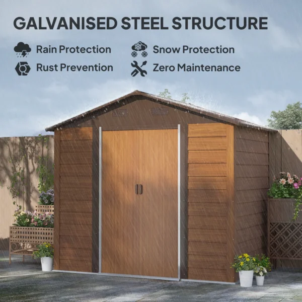 Outsunny 8ft x 6ft Metal Garden Shed - Wood Effect - Image 10