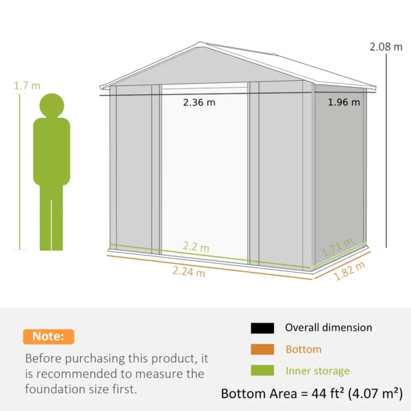 Outsunny 8ft x 6ft Metal Garden Shed - Wood Effect - Image 8
