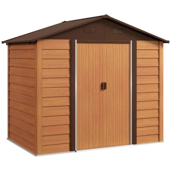 Outsunny 8ft x 6ft Metal Garden Shed - Wood Effect - Image 4