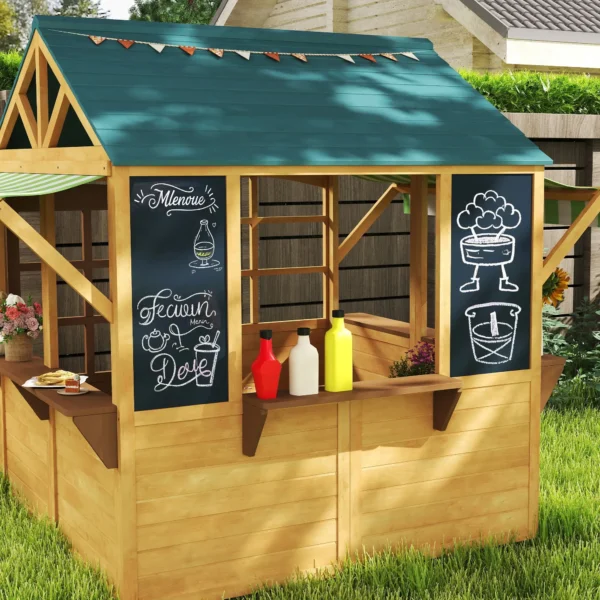 Outsunny AIYAPLAY Timber Playhouse with Service Station - Image 2