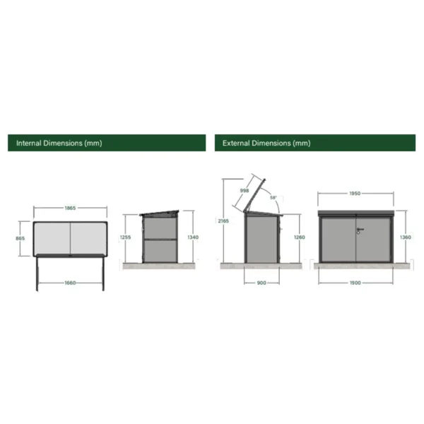 Hex Living Bromley 6.5'x3' Horizontal Heavy Duty Metal Shed - Grey - Image 2