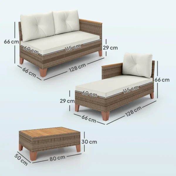 Outsunny  3 Piece Rattan L Shaped Garden Conversation Garden Furniture Set - Cream - Image 10