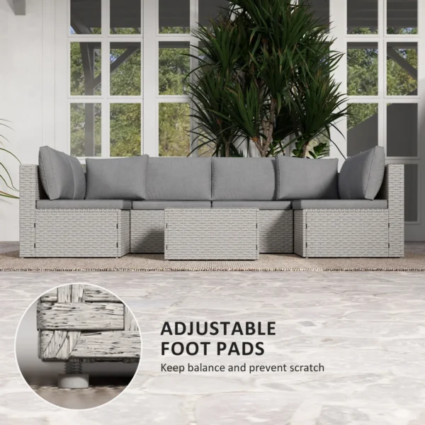 Outsunny Seven Piece Modular Rattan Set - Grey - Image 3