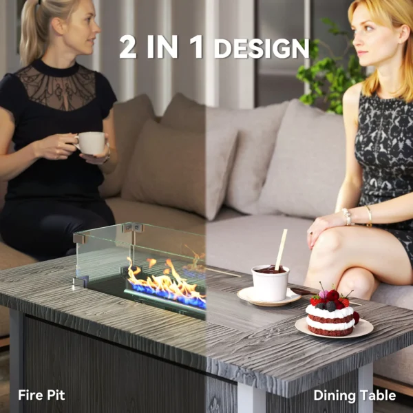 Outsunny 50,000 BTU Gas Fire Pit Table with Cover and Glass Screen - Dark Grey - Image 2