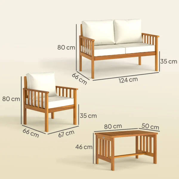 Outsunny Four-Piece Acacia Timber Garden Sofa Set - Teak/Cream - Image 3