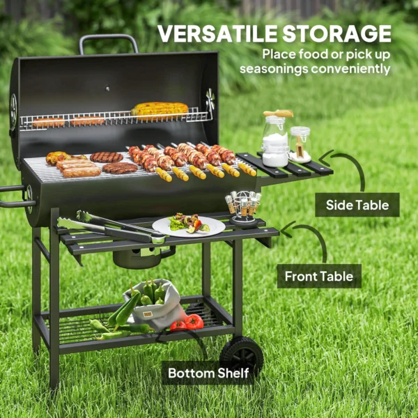Outsunny Charcoal Barbecue Grill with Wheels - Black - Image 3