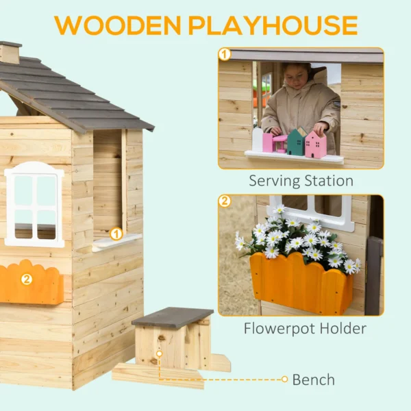 Outsunny Timber Wendy House with Bench - Image 3