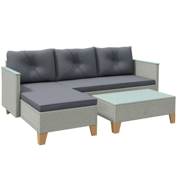 Outsunny  3 Piece Rattan L Shaped Garden Conversation Garden Furniture Set - Charcoal Grey - Image 3