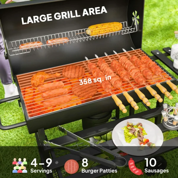 Outsunny Charcoal Barbecue Grill with Wheels - Black - Image 4