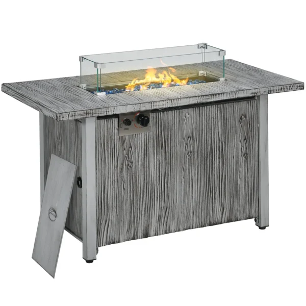 Outsunny 50,000 BTU Gas Fire Pit Table with Cover and Glass Screen - Grey - Image 2
