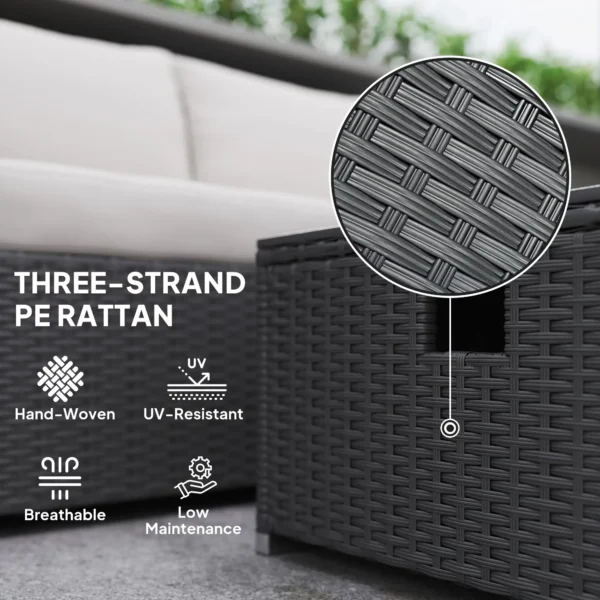 Outsunny 5 Piece Rattan Garden Furniture Set with Gas Fire Pit Table and Footstool - Black and Cream White - Image 3