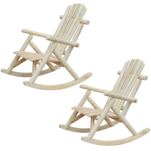 Outsunny 2 Piece Traditional Adirondack Rocking Chair -  Burlywood - Image 4