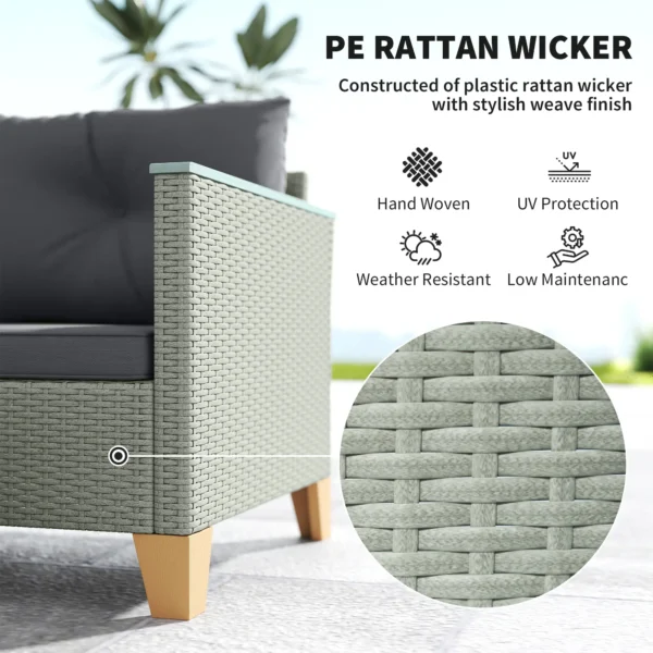 Outsunny  3 Piece Rattan L Shaped Garden Conversation Garden Furniture Set - Charcoal Grey - Image 5