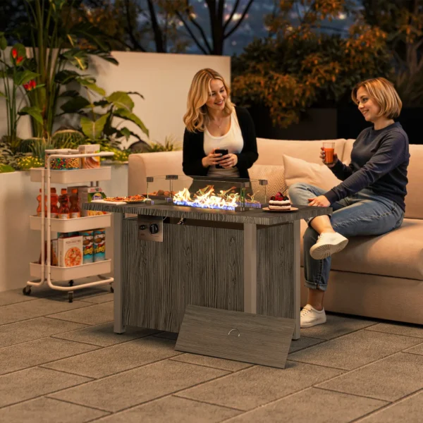 Outsunny 50,000 BTU Gas Fire Pit Table with Cover and Glass Screen - Dark Grey - Image 5