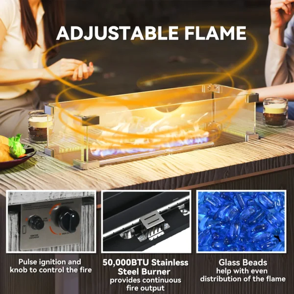 Outsunny 50,000 BTU Gas Fire Pit Table with Cover and Glass Screen - Dark Grey - Image 6