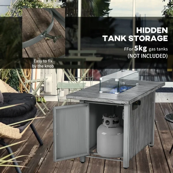 Outsunny 50,000 BTU Gas Fire Pit Table with Cover and Glass Screen - Grey - Image 5