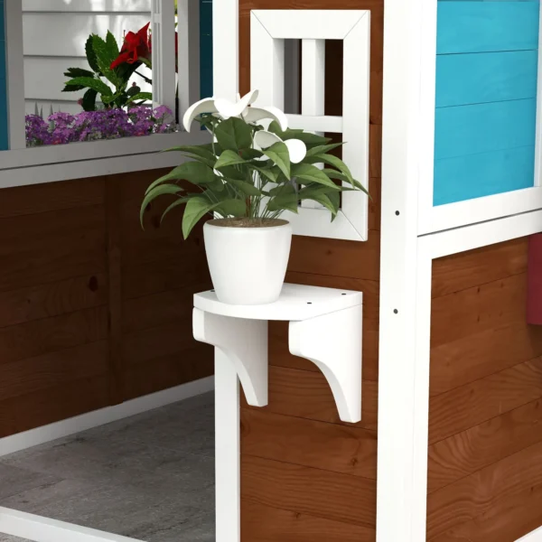 Outsunny Timber Playhouse with Doors - Dark Brown - Image 6