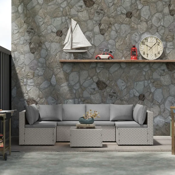 Outsunny Seven Piece Modular Rattan Set - Grey - Image 6
