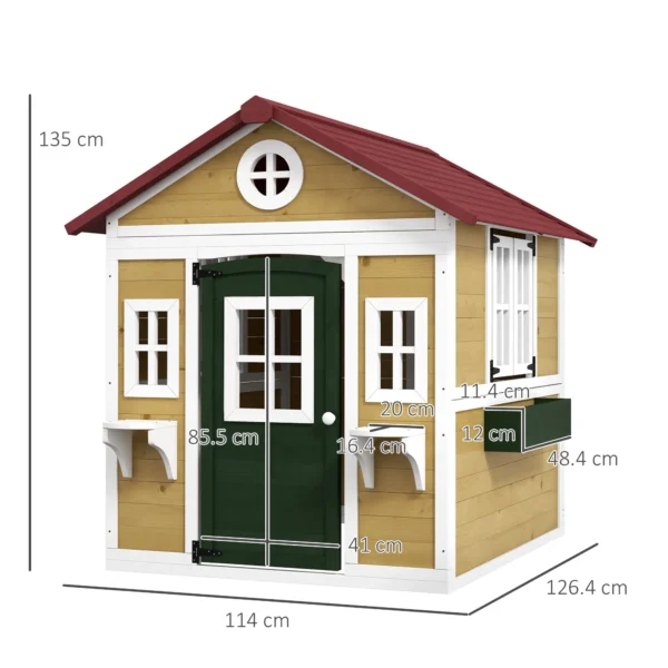Outsunny Timber Playhouse with Doors - Beige - Image 6