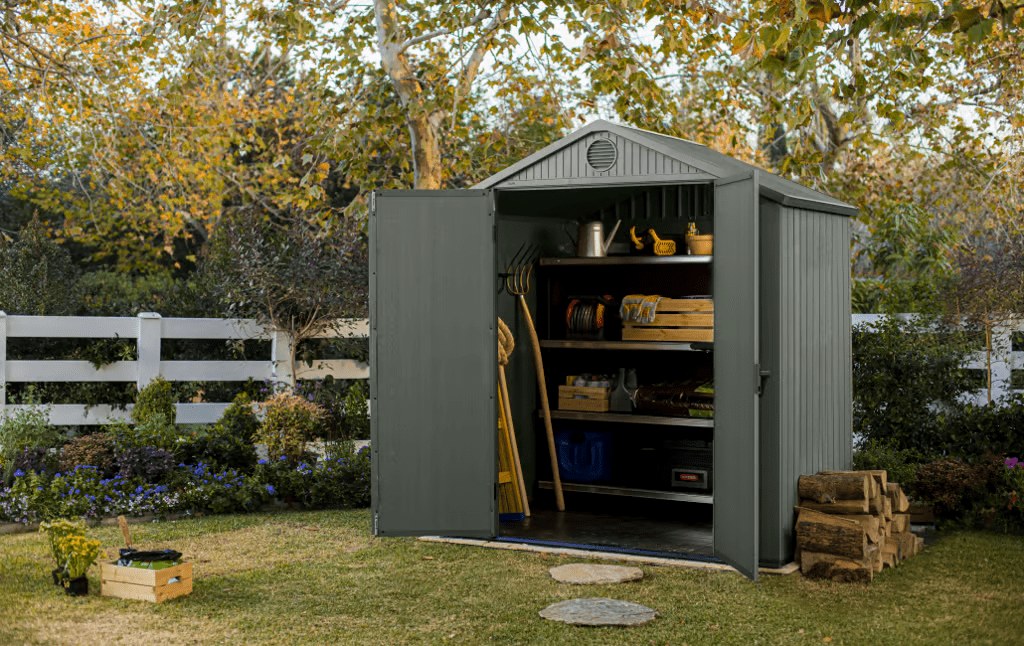 Keter 6'x4' Darwin Heavy Duty Plastic Garden Shed Double Door-  Green - Image 5