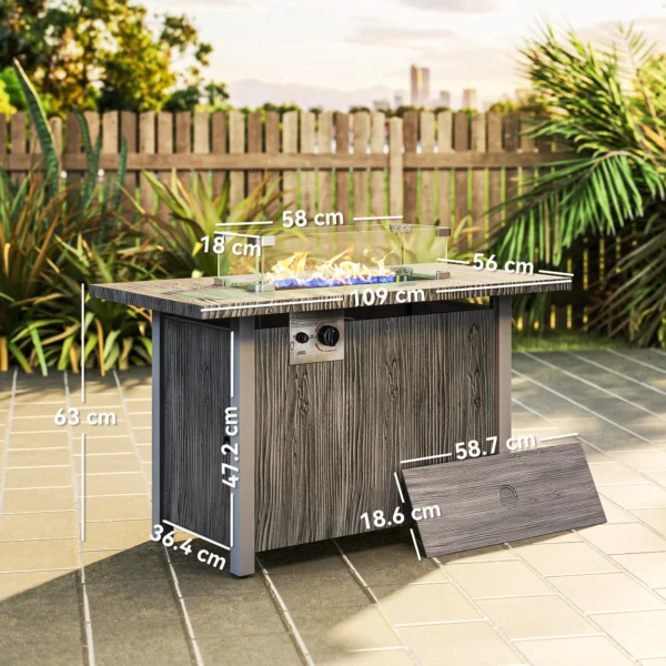 Outsunny 50,000 BTU Gas Fire Pit Table with Cover and Glass Screen - Dark Grey - Image 7