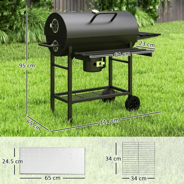 Outsunny Charcoal Barbecue Grill with Wheels - Black - Image 10