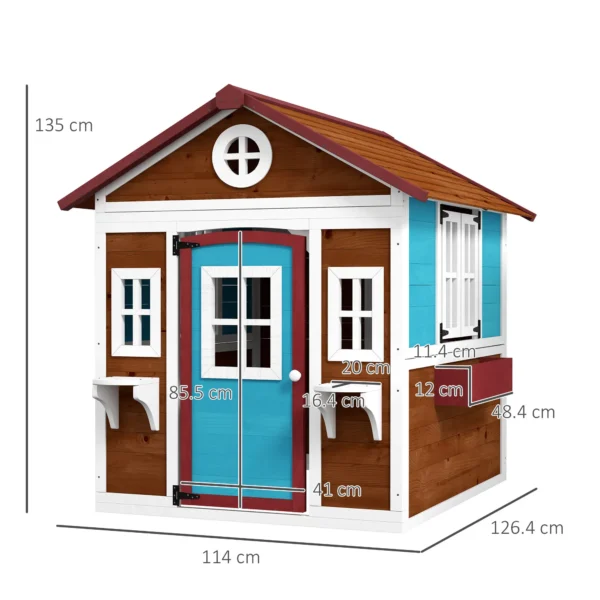 Outsunny Timber Playhouse with Doors - Dark Brown - Image 8