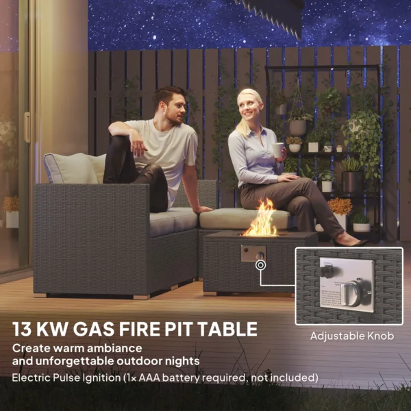 Outsunny 5 Piece Rattan Garden Furniture Set with Gas Fire Pit Table and Footstool - Grey - Image 7