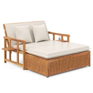 Pro-Tect Outdoor Daybed Acacia Timber Loveseat with Storage Ottoman