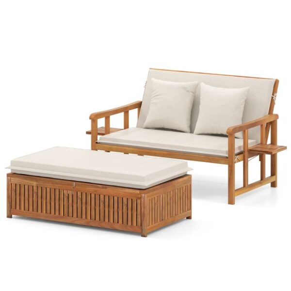 Pro-Tect Outdoor Daybed Acacia Timber Loveseat with Storage Ottoman - Image 6