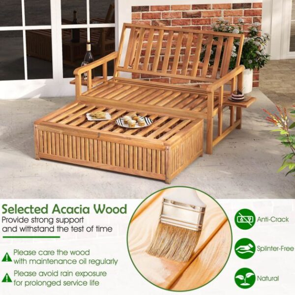 Pro-Tect Outdoor Daybed Acacia Timber Loveseat with Storage Ottoman - Image 7