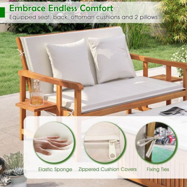Pro-Tect Outdoor Daybed Acacia Timber Loveseat with Storage Ottoman - Image 10