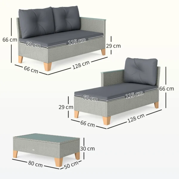 Outsunny  3 Piece Rattan L Shaped Garden Conversation Garden Furniture Set - Charcoal Grey - Image 8