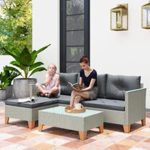 Outsunny  3 Piece Rattan L Shaped Garden Conversation Garden Furniture Set - Charcoal Grey