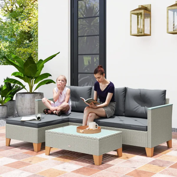 Outsunny  3 Piece Rattan L Shaped Garden Conversation Garden Furniture Set - Charcoal Grey