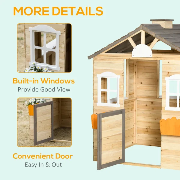 Outsunny Timber Wendy House with Bench - Image 7