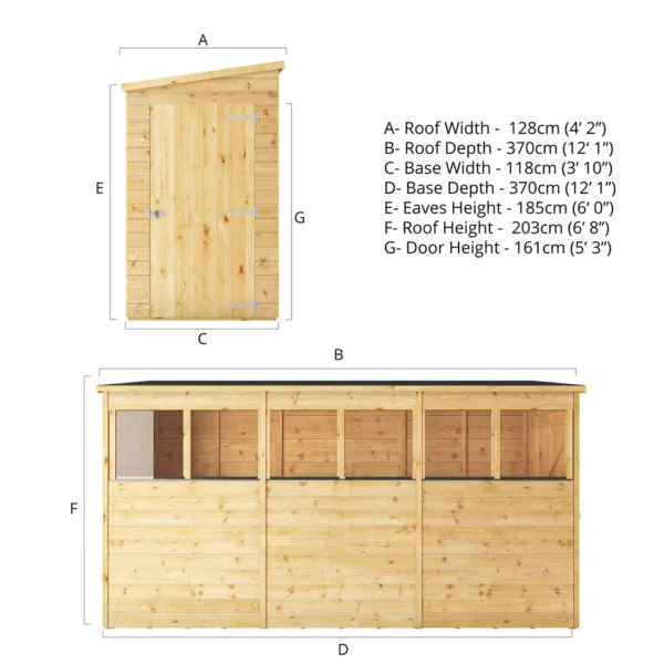 Mercia 12' x 4' Modular Shiplap Lean-To Pent Timber Shed - Image 13