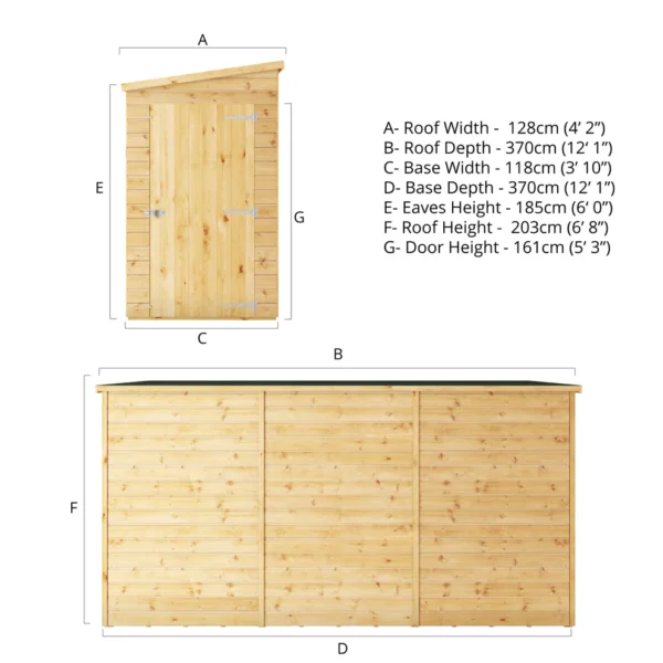 Mercia 12' x 4' Modular Shiplap Lean-To Pent Windowless Timber Shed - Image 11