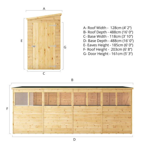 Mercia 16' x 4' Modular Shiplap Lean-To Pent Timber Shed - Image 12