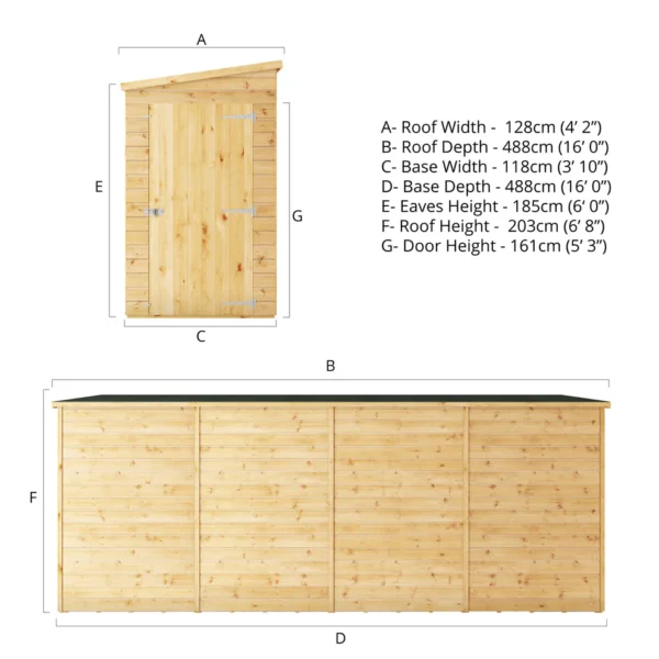 Mercia 16' x 4' Modular Shiplap Lean-To Pent Windowless Timber Shed - Image 12