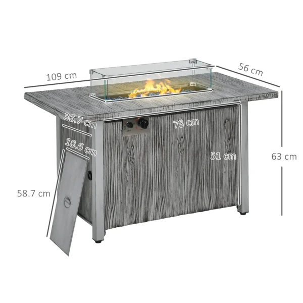 Outsunny 50,000 BTU Gas Fire Pit Table with Cover and Glass Screen - Grey - Image 9
