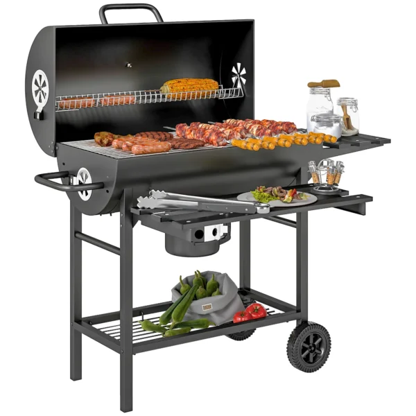 Outsunny Charcoal Barbecue Grill with Wheels - Black - Image 11