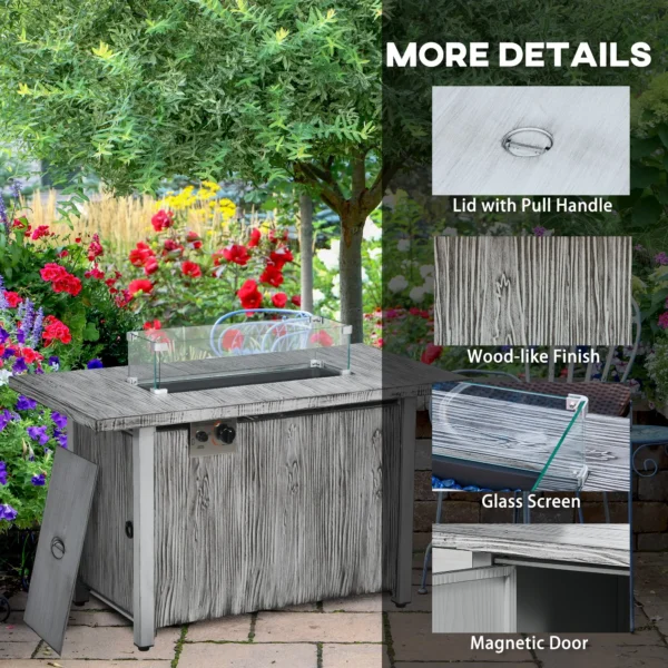 Outsunny 50,000 BTU Gas Fire Pit Table with Cover and Glass Screen - Grey - Image 8