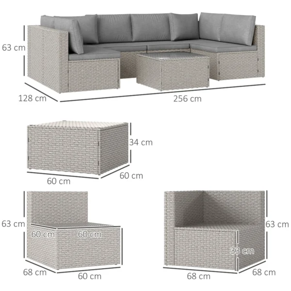 Outsunny Seven Piece Modular Rattan Set - Grey - Image 11