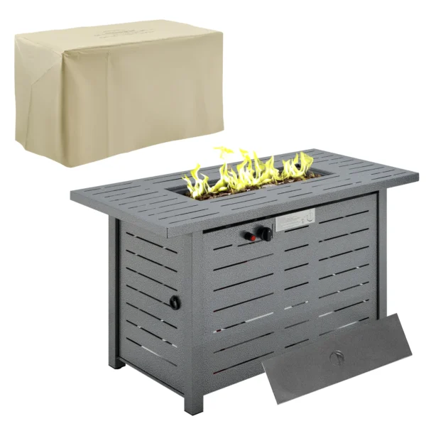 Outsunny Metal Propane Gas Fire Pit Table - Silver Grey - Image 10