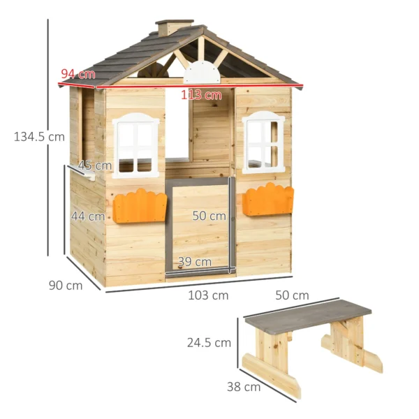 Outsunny Timber Wendy House with Bench - Image 8