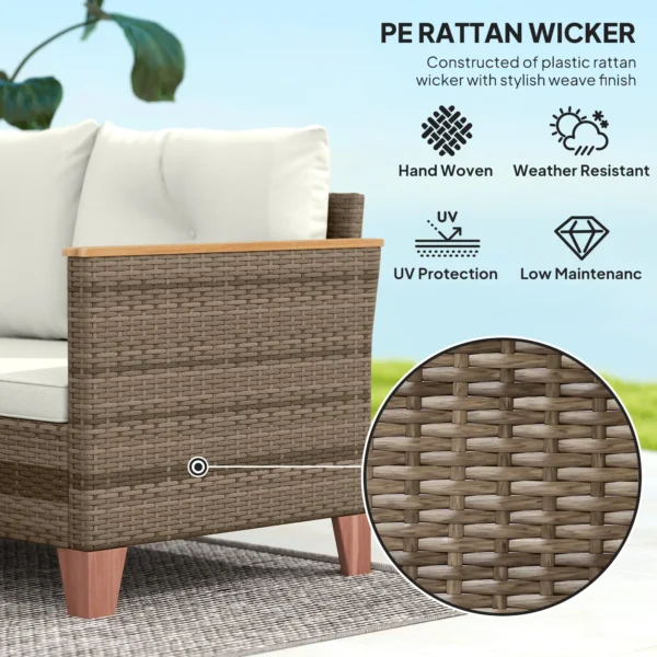 Outsunny  3 Piece Rattan L Shaped Garden Conversation Garden Furniture Set - Cream - Image 4